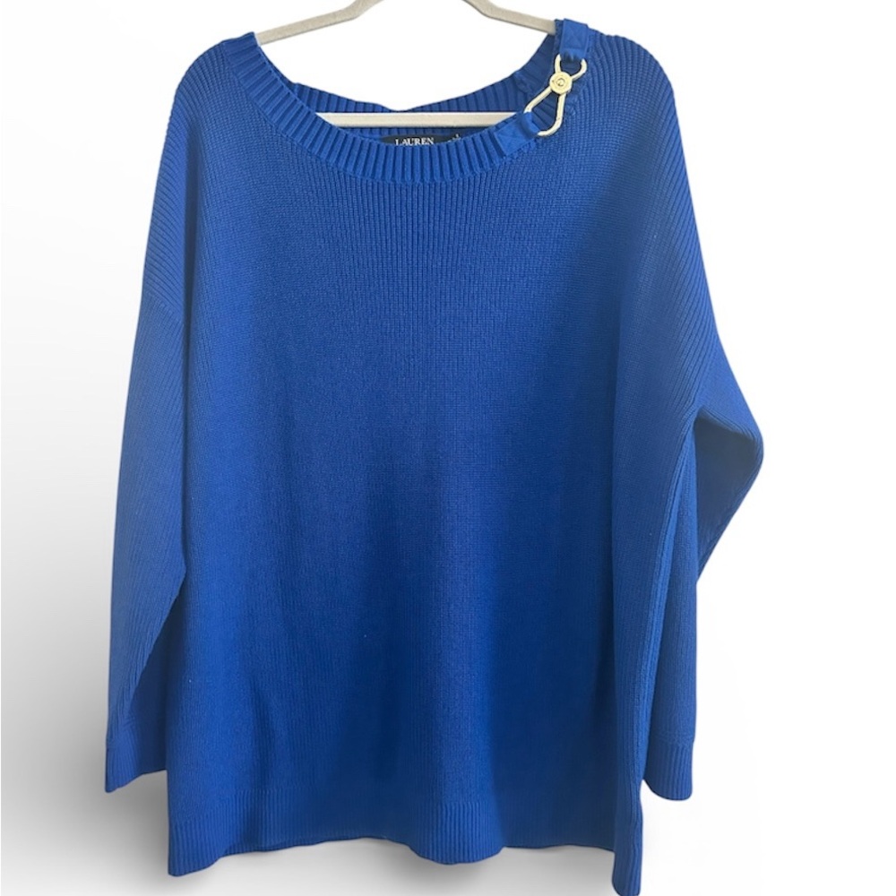 Lauren Ralph Lauren Women's Blue Long Sleeve Sweater w/ Decorative Clasp Size 3X